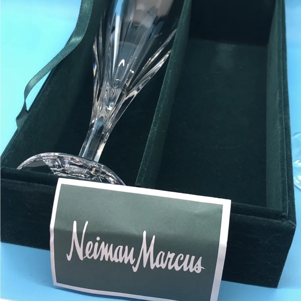 GODINGER FOR NEIMAN MARCUS CRYSTAL TOASTING CHAMPAGNE FLUTES IN VELVET BOX